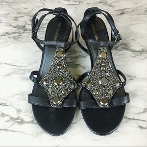 Arturo Chiang Beaded Wedge Sandals